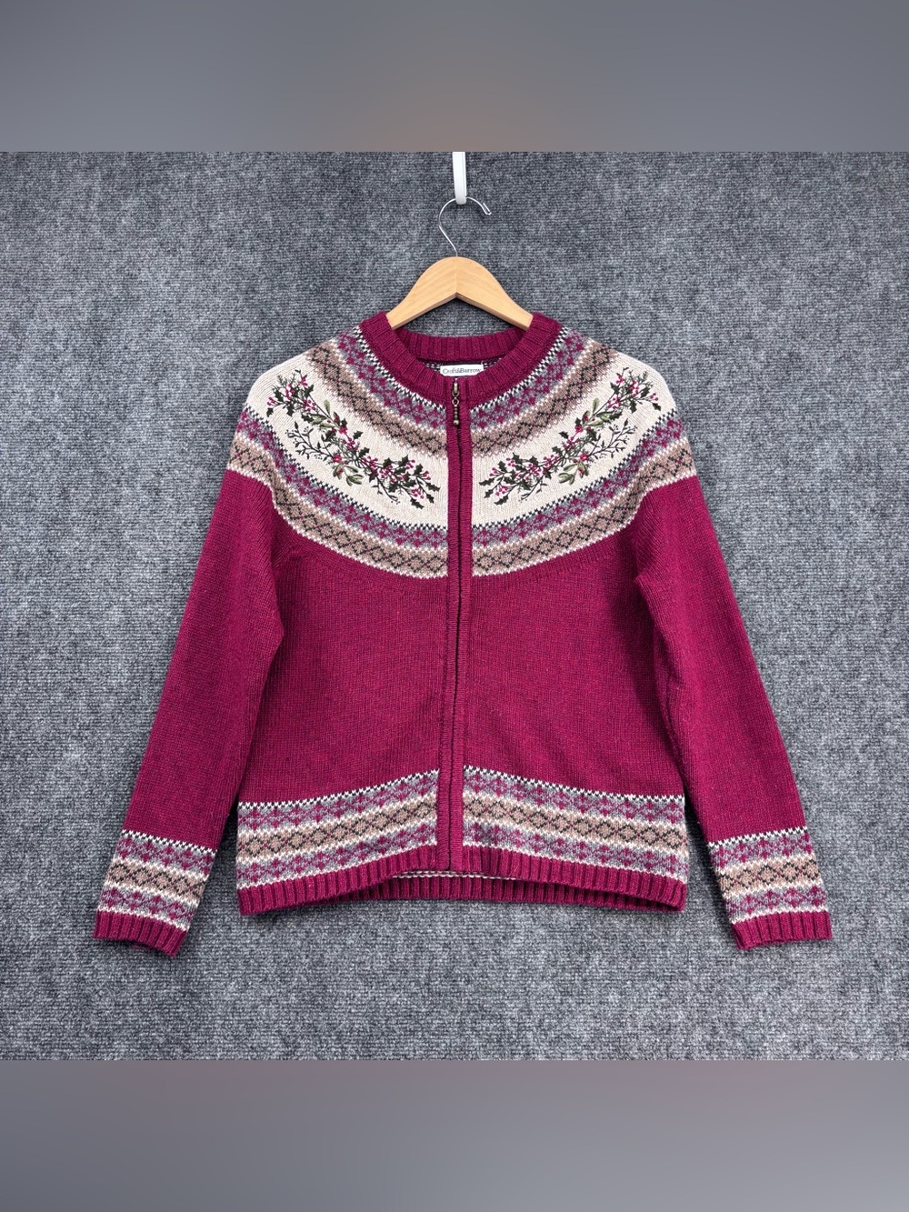 Croft & Barrow Fair Isle Grandma Core Christmas Cardigan Full Zip Embroidery PS